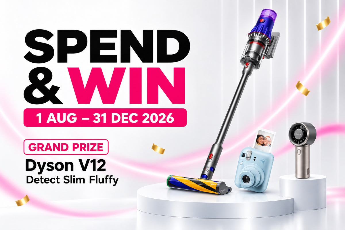 Spend & Win, 1 August–31 December 2026. Grand prize: Dyson V12 Detect Slim Fluffy.